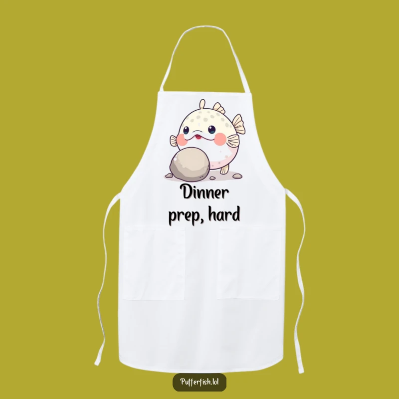 Funny Pufferfish Grit Apron: Cook with Determined Fish Power!
