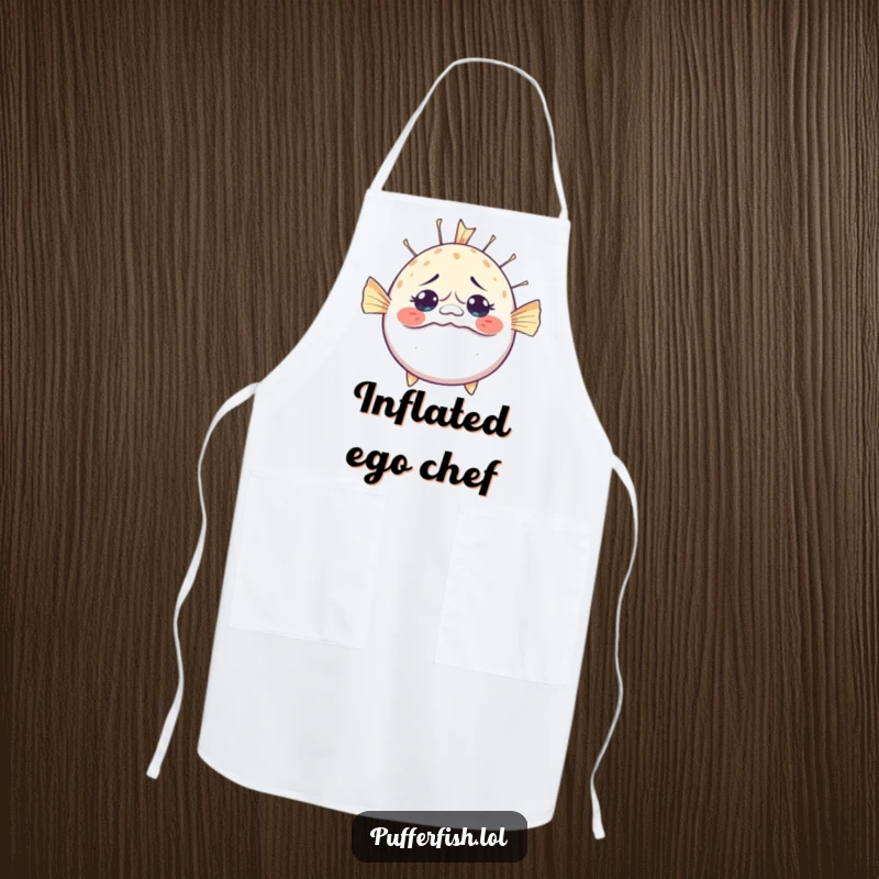 Funny Bewildered Pufferfish Apron: Hilarious kitchen wear with a pufferfish inflating in surprise, ready for a funny cooking session.