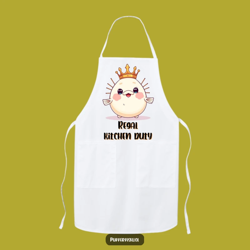 Funny Crowned Pufferfish Apron: Royal Humor Chef Design, Perfect Funny Gift