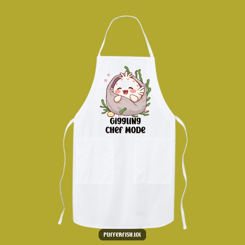 Funny Kawaii Pufferfish Giggling Apron - Seaweed Blanket Kitchen Wear - Humorous Cook Gift