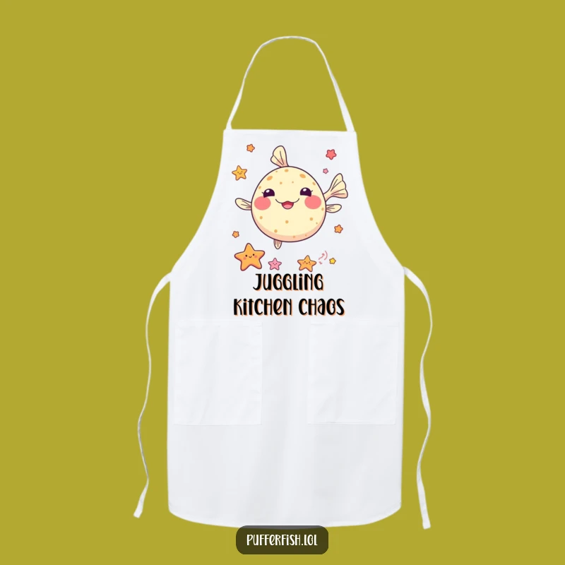 Funny Kawaii Pufferfish Juggling Apron - Talented Chef, Perfect for Kitchen Fun!