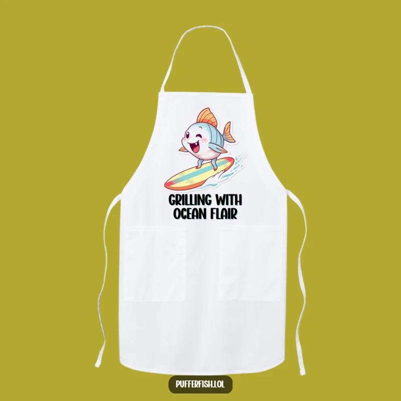 Funny Surfing Fish Apron: Kitchen Wave Rider, Perfect Humorous Gift for Chefs