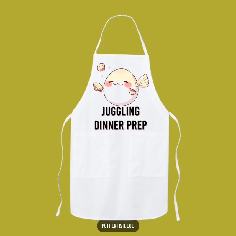 Funny Juggling Pufferfish Apron: Seashell Skill Chef Design, Perfect Funny Gift