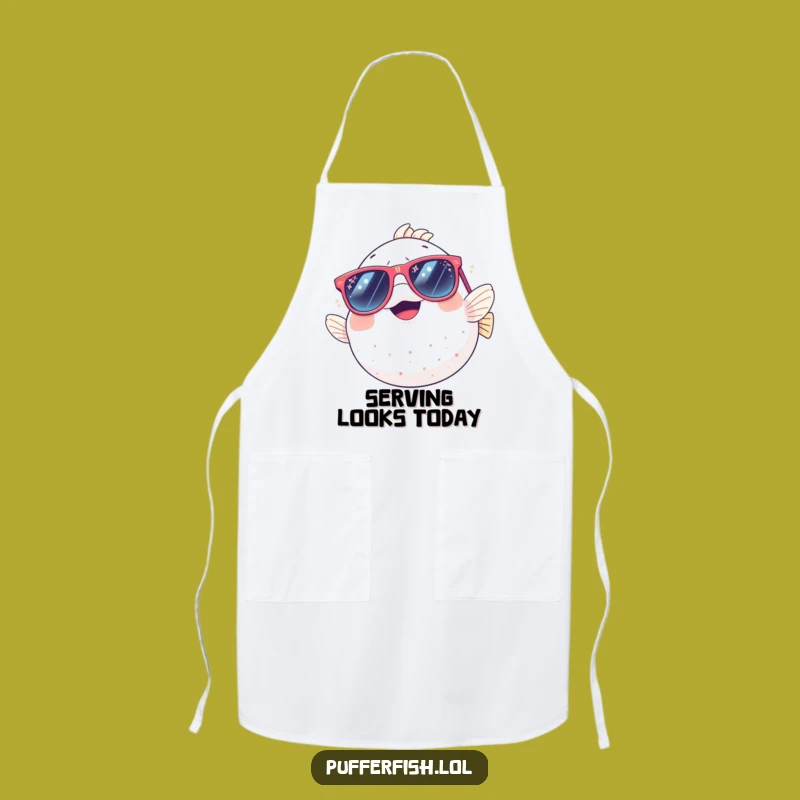 Funny Pufferfish Apron: Giggling Chef in Sparkly Sunglasses for Kitchen Fun
