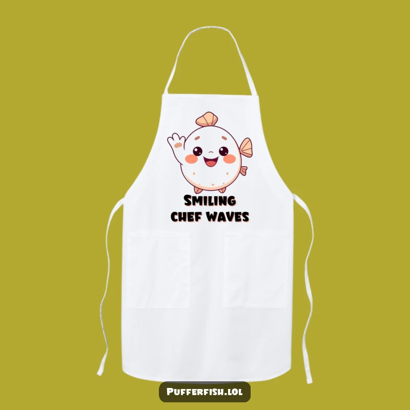 Funny Kawaii Pufferfish Apron: Waving Fish Wear for Cheerful Kitchen Fun