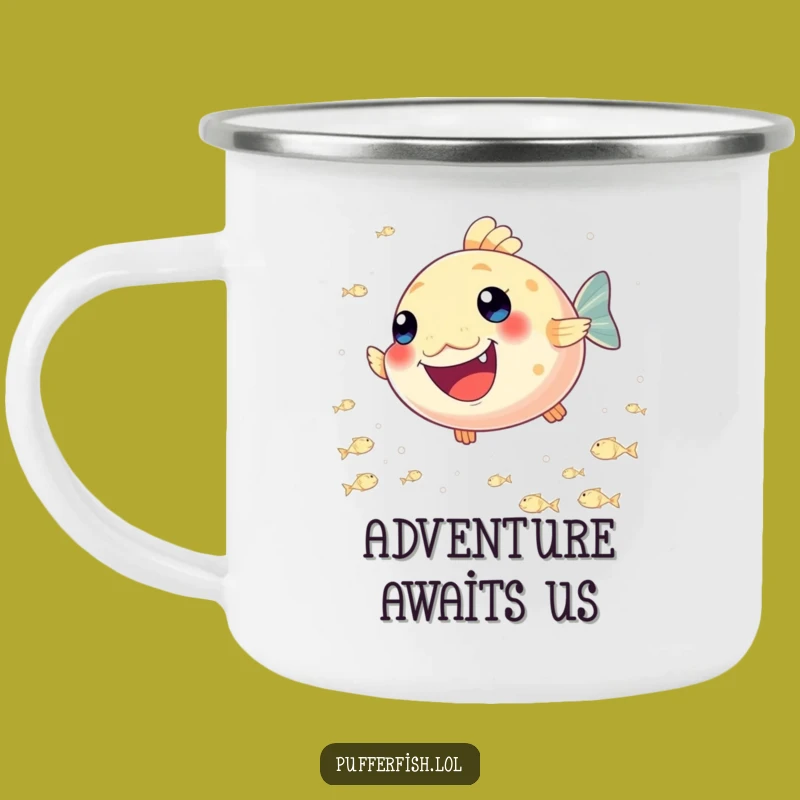 Funny Pufferfish Joy Camping Mug: Adventure with a Happy Fish!