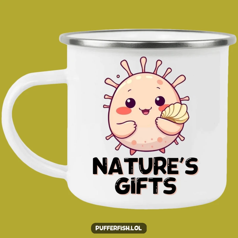 Funny Pufferfish Seashell Camp Mug: Friendly Outdoor Gift, Perfect Funny Gift