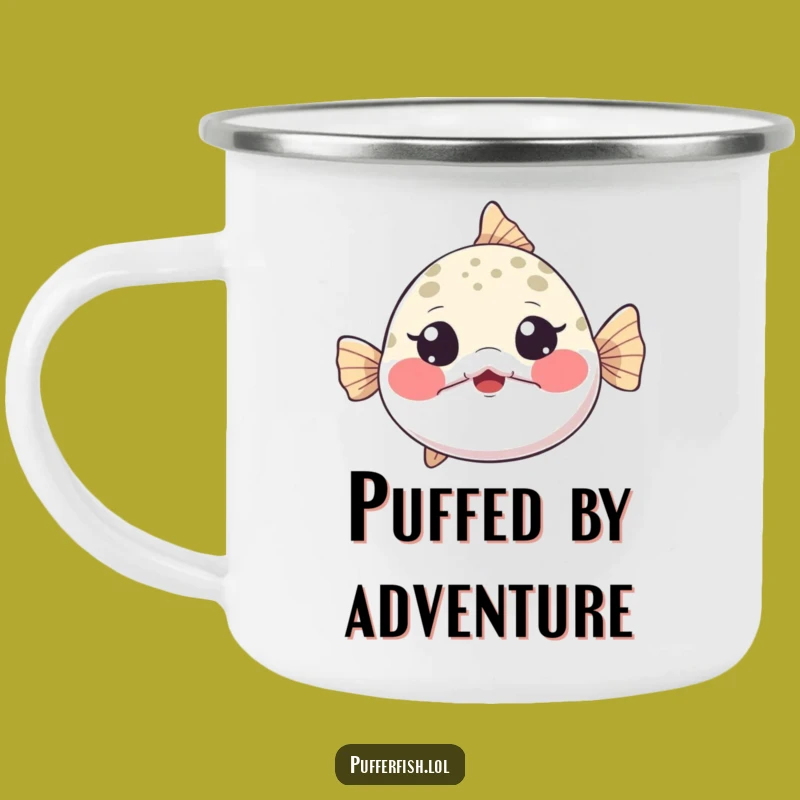 Funny Pufferfish Camping Mug - Inflating Outdoor Character, Rustic Humorous Surprise Gift!