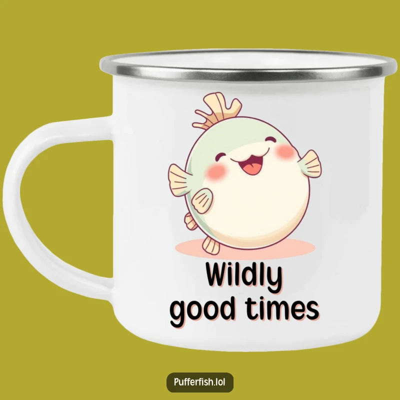 Funny Rolling Pufferfish Camping Mug: Glee-Filled Design, Hilarious Outdoor Funny Gift