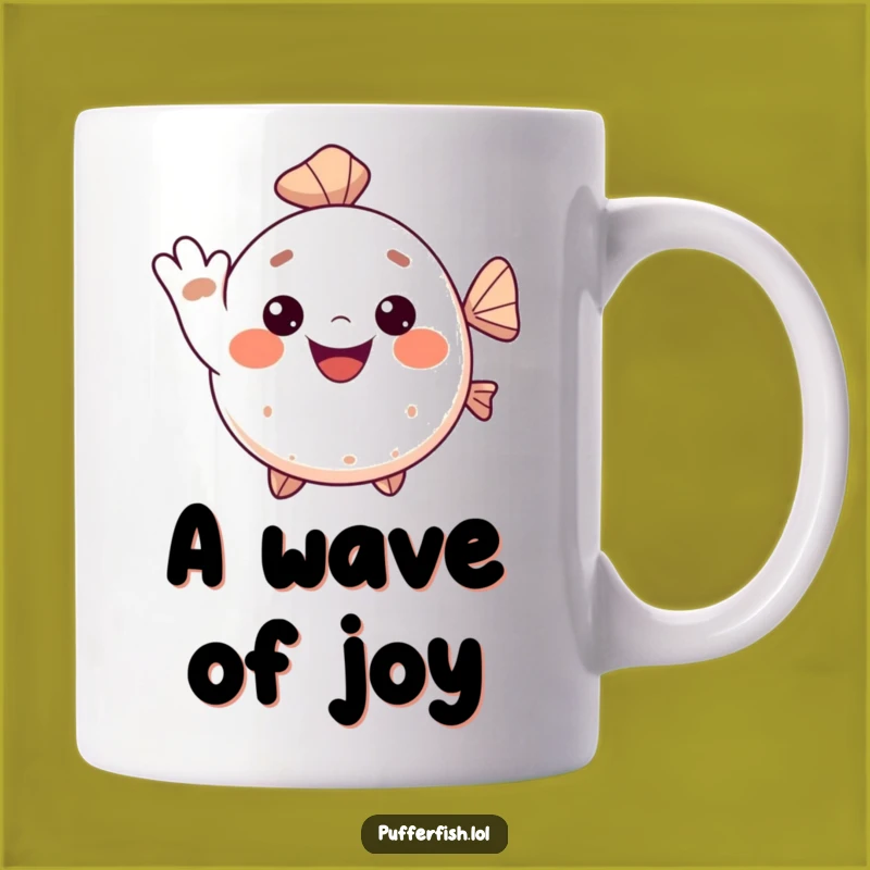 Funny Kawaii Pufferfish Mug: Waving Fish Gift for Cheerful Ocean Lovers