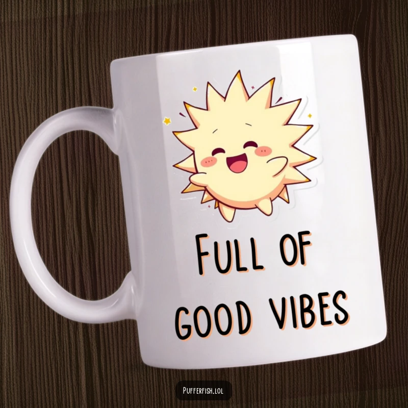 Funny Spiky Character Mug: A spiky creature inflates happily and spins, showcasing boundless excitement and a fun-loving spirit.