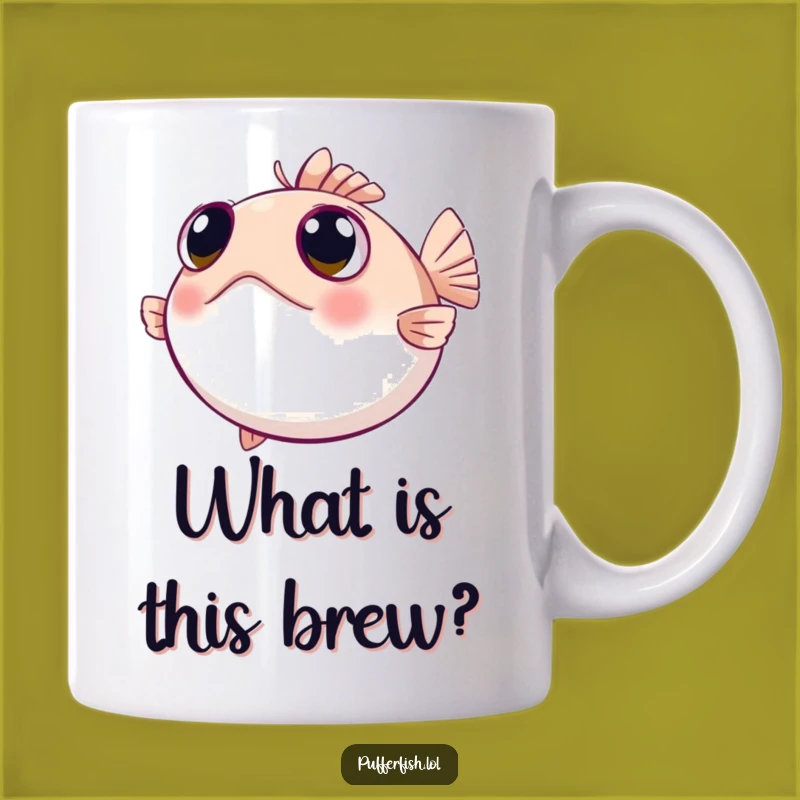 Funny Curious Pufferfish Mug: Wide-Eyed Wonder - A Thoughtful Gift