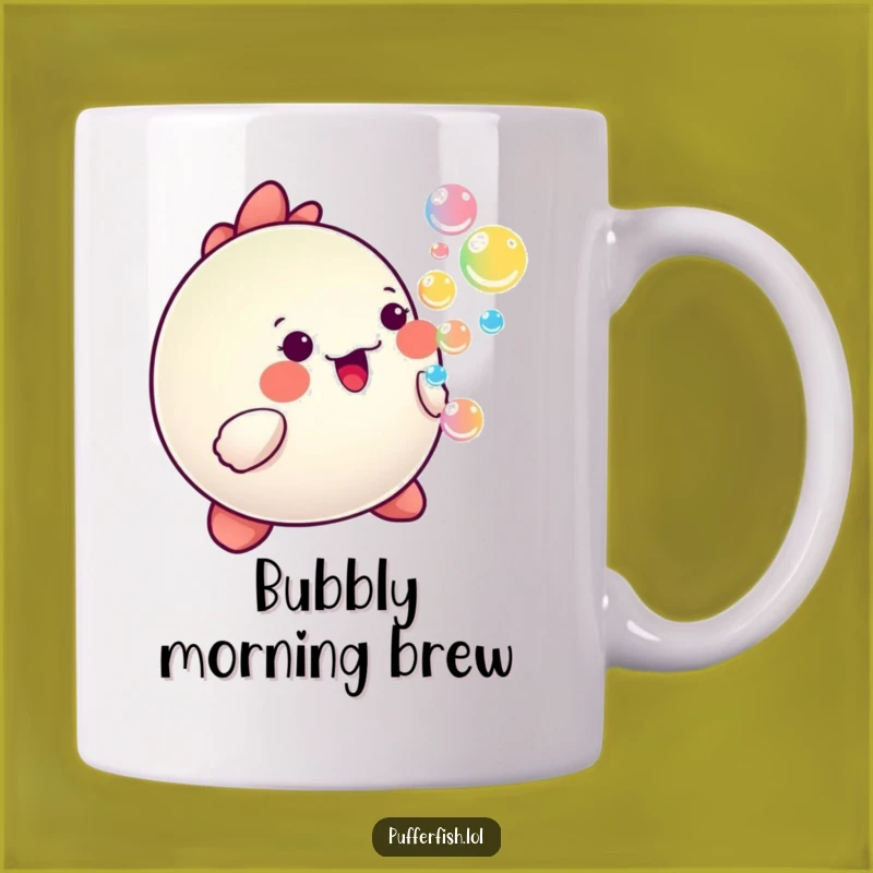 Funny Happy Pufferfish Bubble Mug - Kawaii Cartoon Art - Joyful Gift Idea