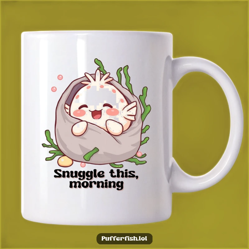 Funny Kawaii Pufferfish Giggling Blanket Mug - Adorable Cartoon Gift for Pufferfish Lovers