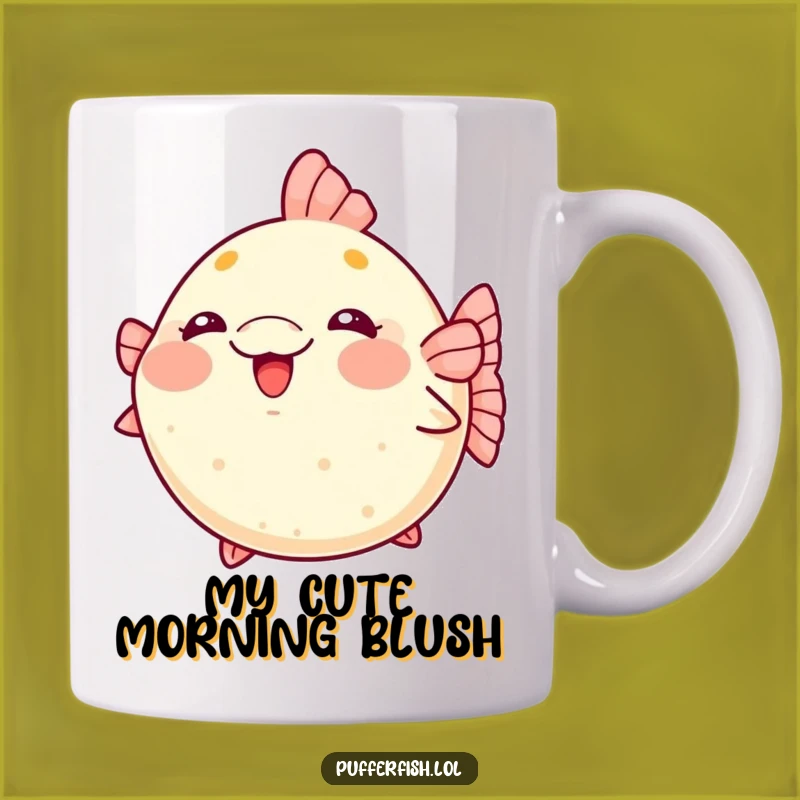 Funny Kawaii Pufferfish Mug: Blushing & Puffing with Cute Excitement!