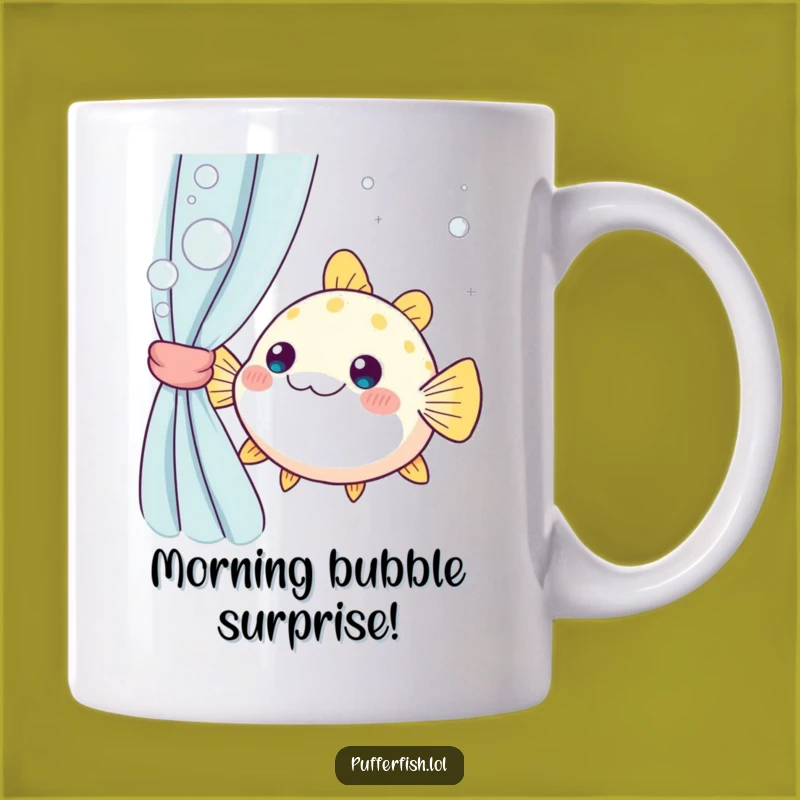 Funny Kawaii Pufferfish Peek Mug: Adorable Sea Creature Gift for Laughs