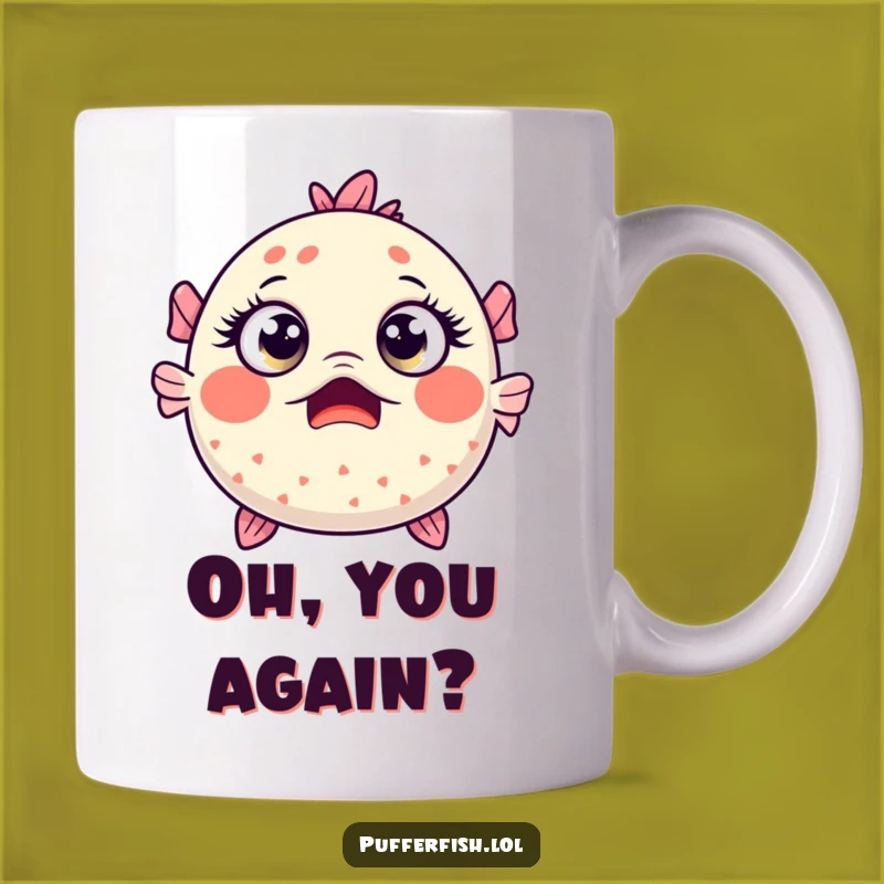 Funny Surprised Pufferfish Mug - Wide-Eyed Kawaii Cartoon Gift for Shocked Moments