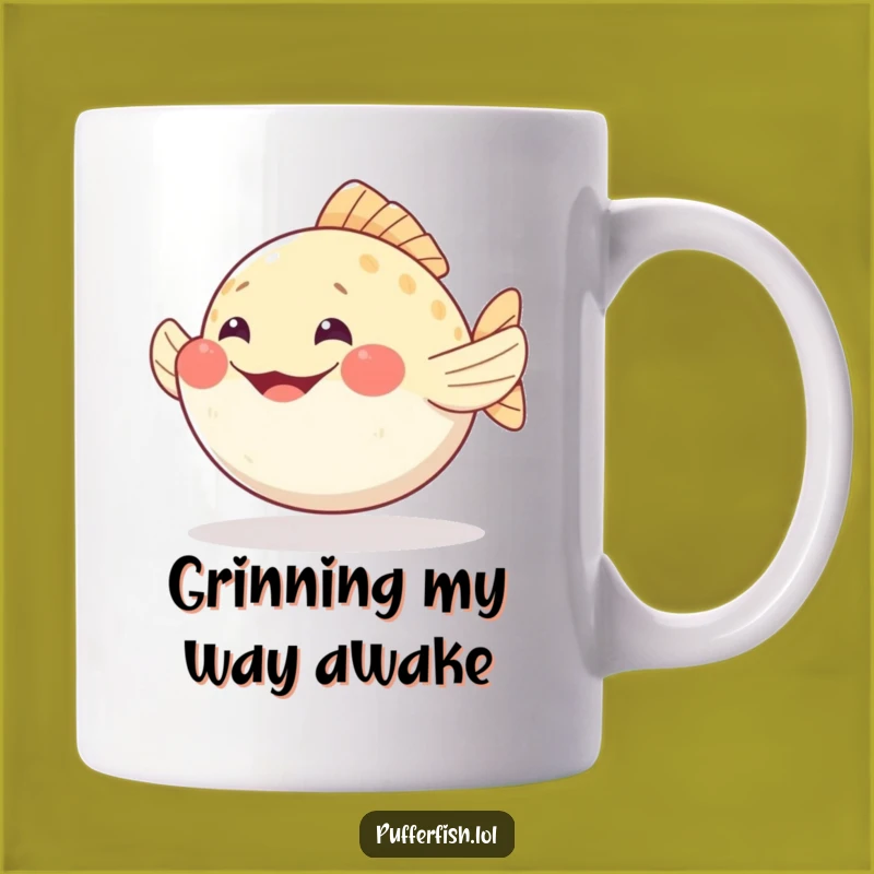 Funny Grinning Pufferfish Mug: Wiggle with Joy - A Hilarious Gift