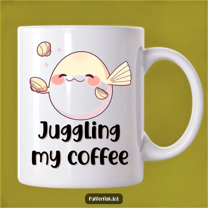Funny Juggling Pufferfish Mug: Seashell Skill Design, Your Perfect Funny Gift!