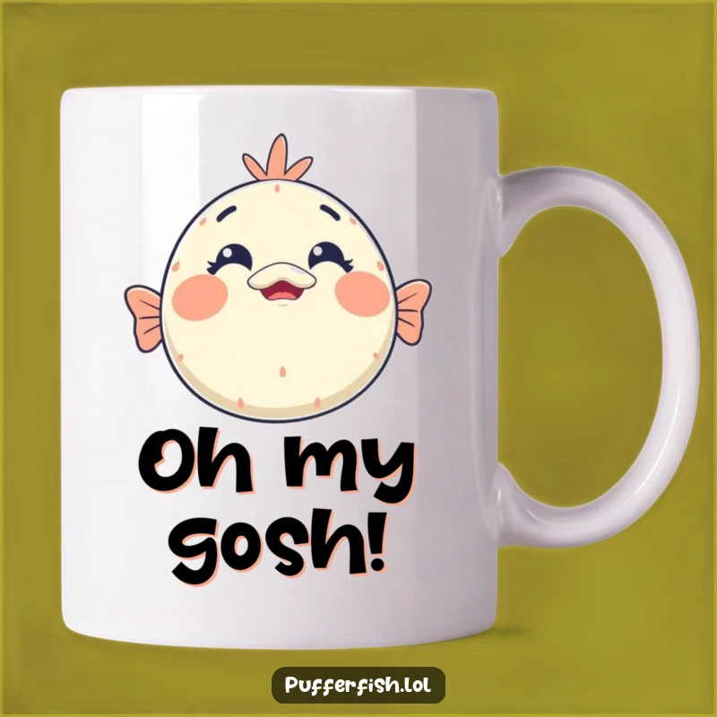 Funny Kawaii Pufferfish Surprise Mug: Adorable Facial Expression, Perfect Funny Gift