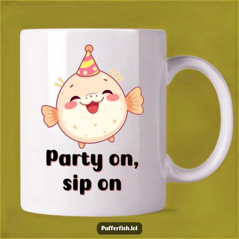Funny Party Pufferfish Mug, Giggle-Worthy Gift for Celebration Lovers