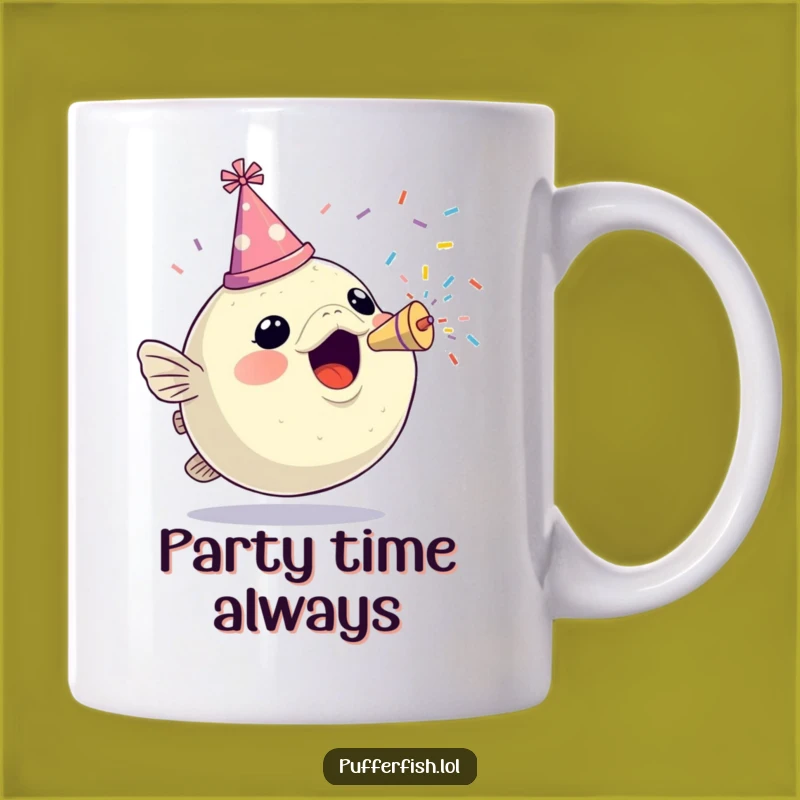 Funny Pufferfish Party Mug: Confetti Popper, Perfect Funny Celebration Gift!