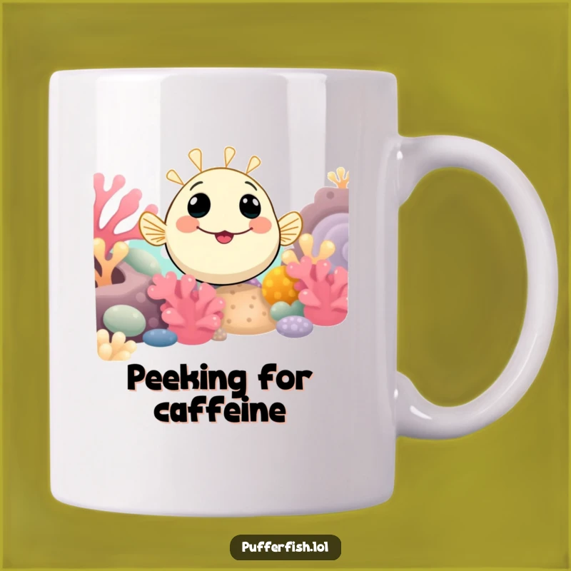 Funny Curious Pufferfish Mug: Peek-a-Boo Surprise Gift for Ocean Lovers