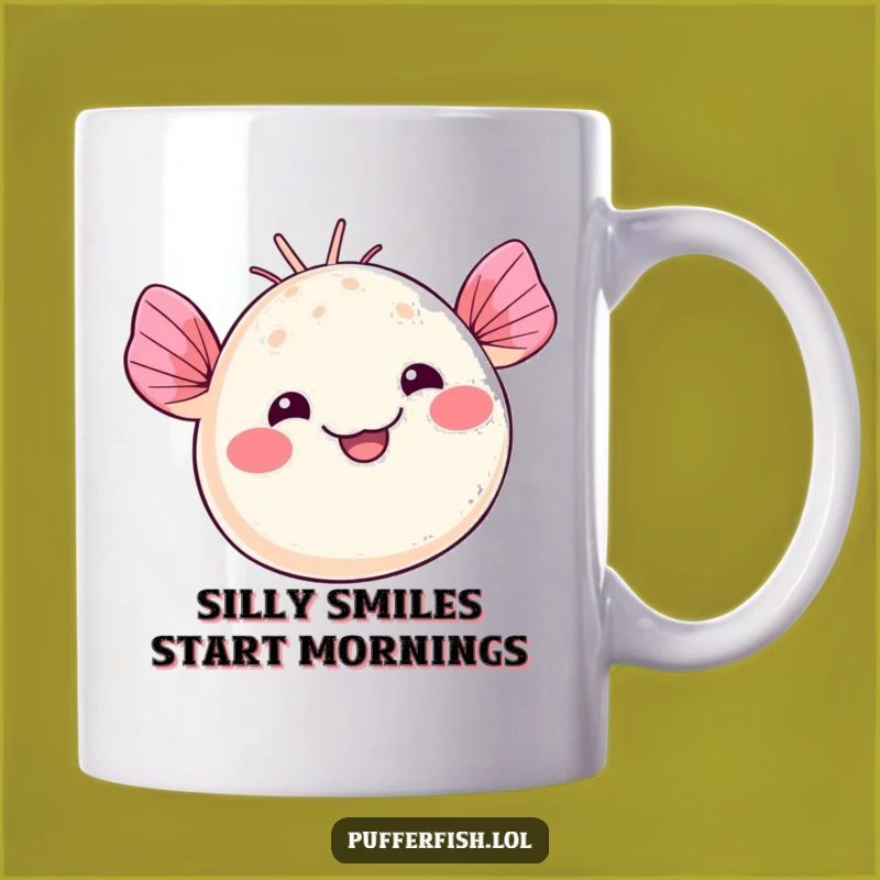 Funny Kawaii Pufferfish Mug: Silly Smile & Waving Fins, Perfect Funny Gift!