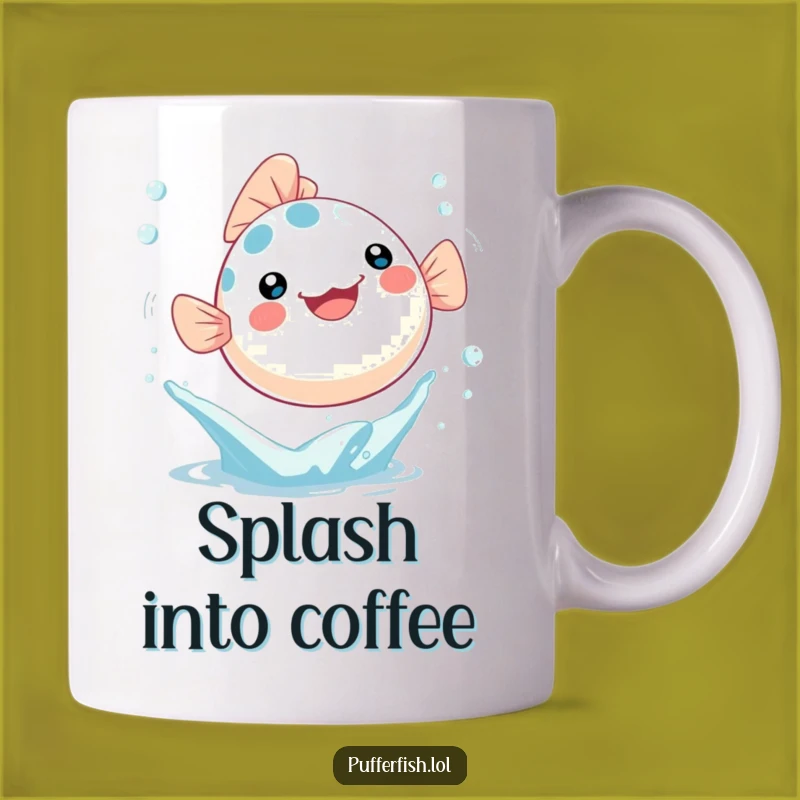 Funny Kawaii Pufferfish Mug - Joyful Leaping Character, Perfect Humorous Gift!