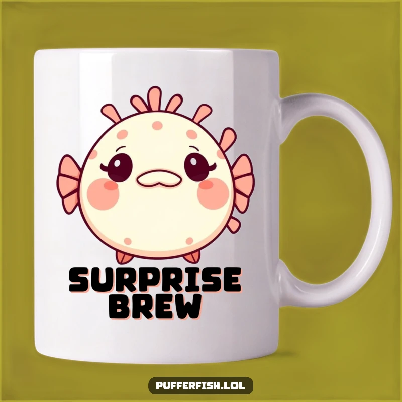 Funny Kawaii Pufferfish Mug: Surprised Fish Gift with Mischievous Grin