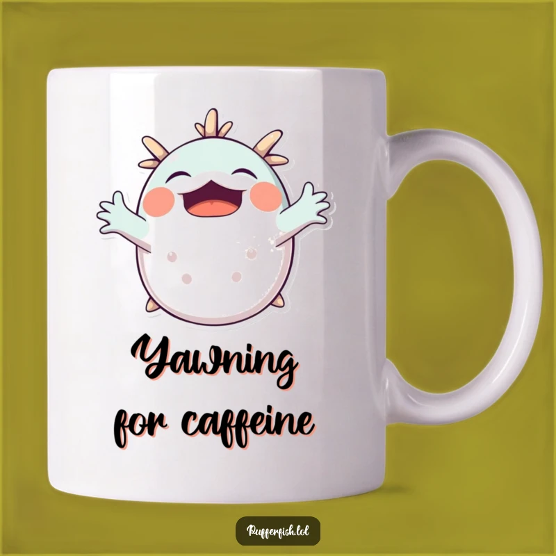 Funny Pufferfish Yawning Mug: Sleepy Stretch, Perfect Funny Gift!