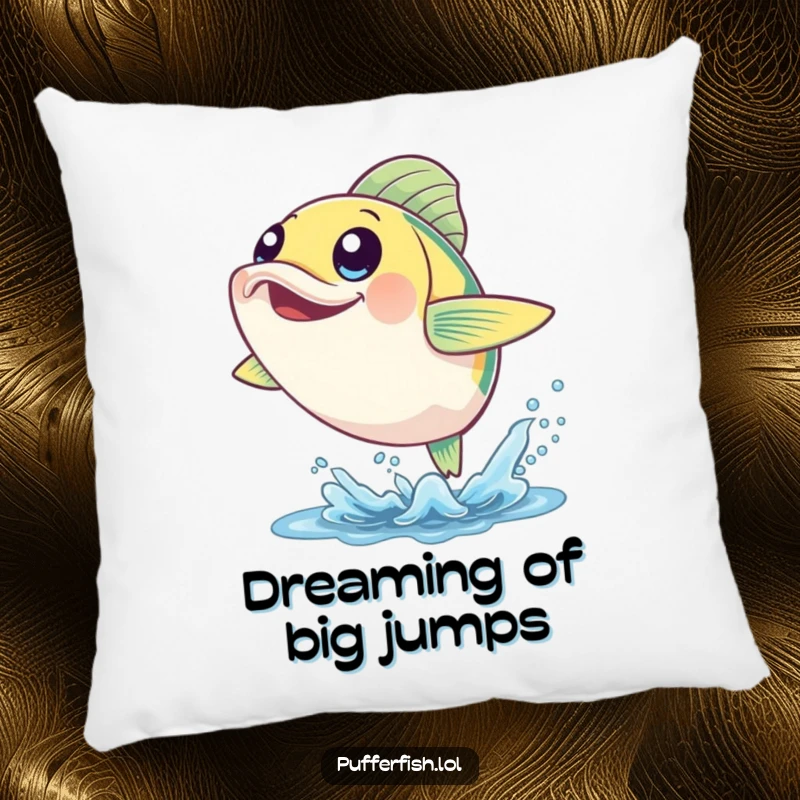 Funny Cheerful Fish Pillow: A fish with big, happy eyes leaps from the water, offering a soft and humorous accent.