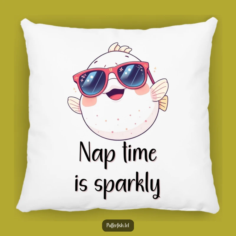 Funny Pufferfish Pillow: Cozy Giggles and Sparkly Sunglass Comfort