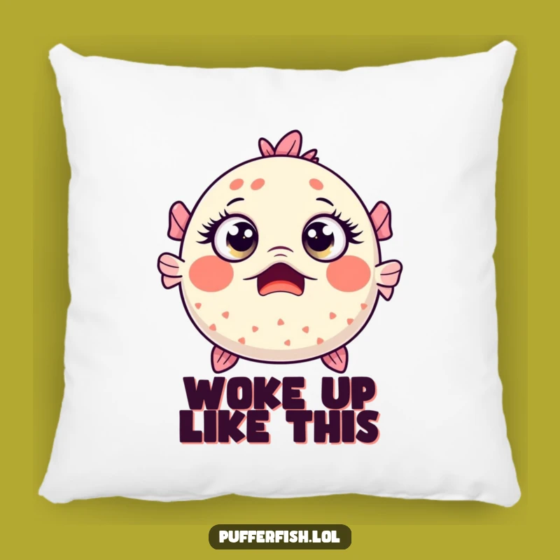 Funny Surprised Pufferfish Pillow - Wide-Eyed Kawaii Cushion - Comical Gift