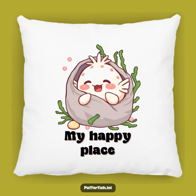 Funny Kawaii Pufferfish Giggling Pillow - Soft Seaweed Blanket Cushion - Cute Gift