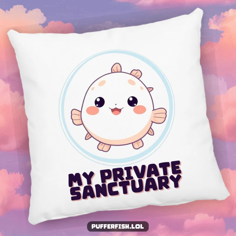 Funny Pufferfish Bubble Pillow: A cute pufferfish peeks from behind a large bubble, perfect for adding comfort and a touch of whimsy.