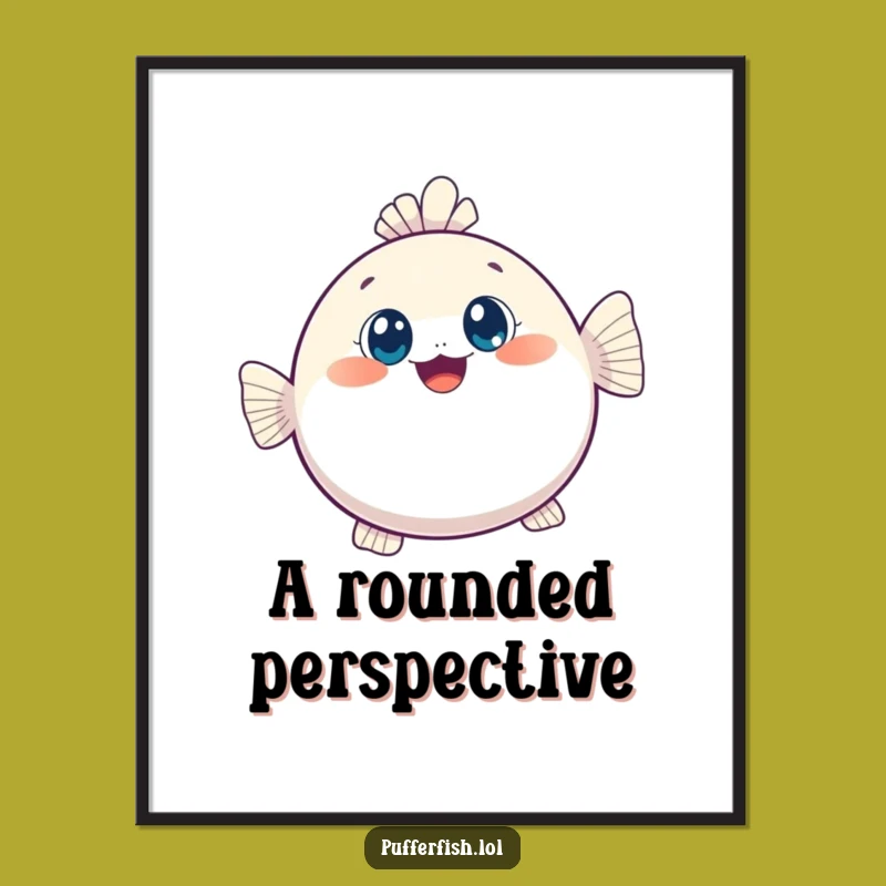 Funny Kawaii Pufferfish Digital Art, Adorable Wall Decor for Cute Spaces