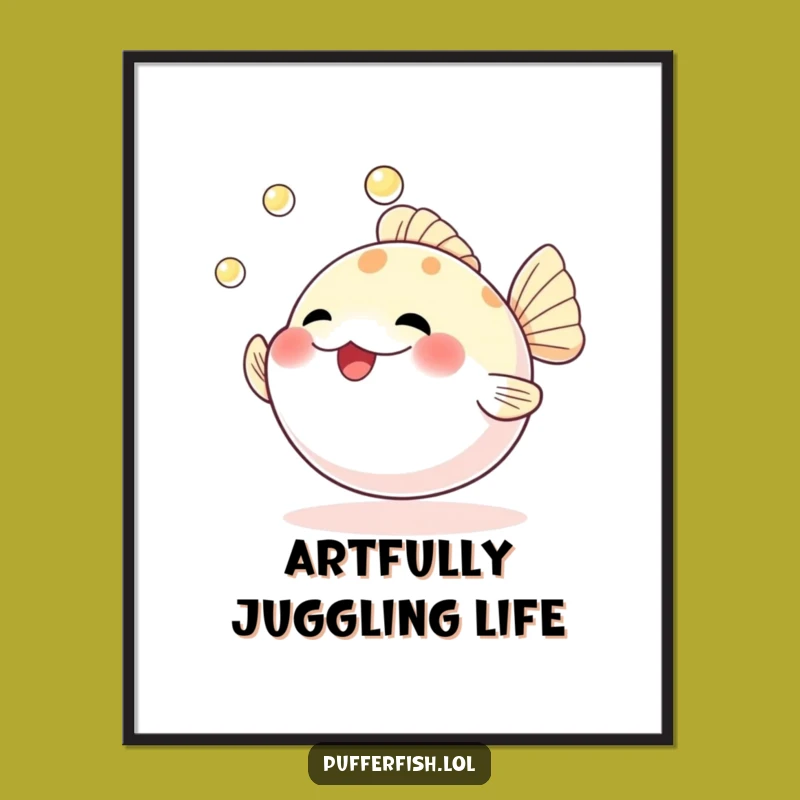 Printable Funny Pufferfish Pearl Juggling Art: Instant Joyful Decor!
