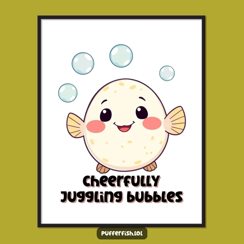 Funny Pufferfish Juggling Digital Print: Playful Wall Decor and Adorable Gift