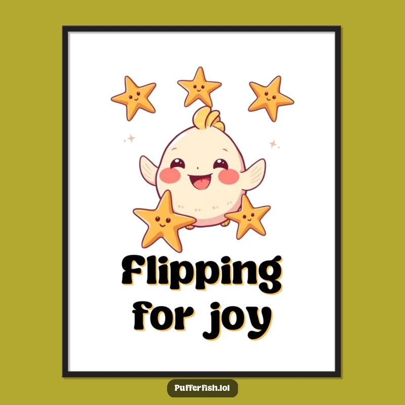 Funny Puffy Fish Juggling Starfish Digital Print - Instant Humorous Wall Decor