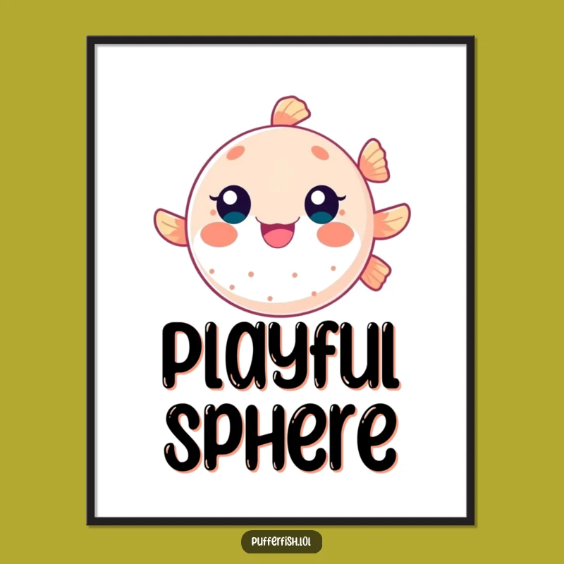 Funny Bouncing Pufferfish Digital Art, Energetic Wall Decor for Playful Spaces