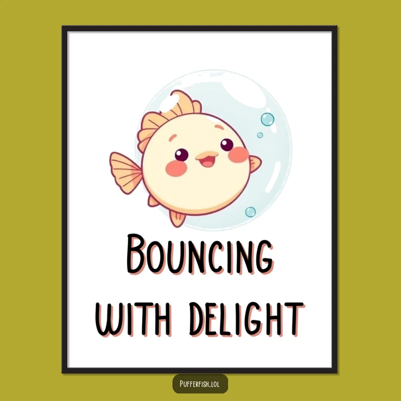 Funny Kawaii Pufferfish Bubble Digital Art - Playful Ocean Print, Perfect Cute Decor!