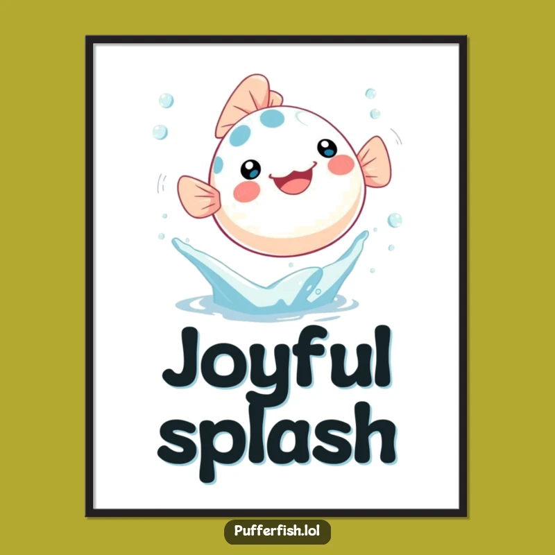Funny Kawaii Pufferfish Digital Art - Leaping Character, Printable Humorous Gift!