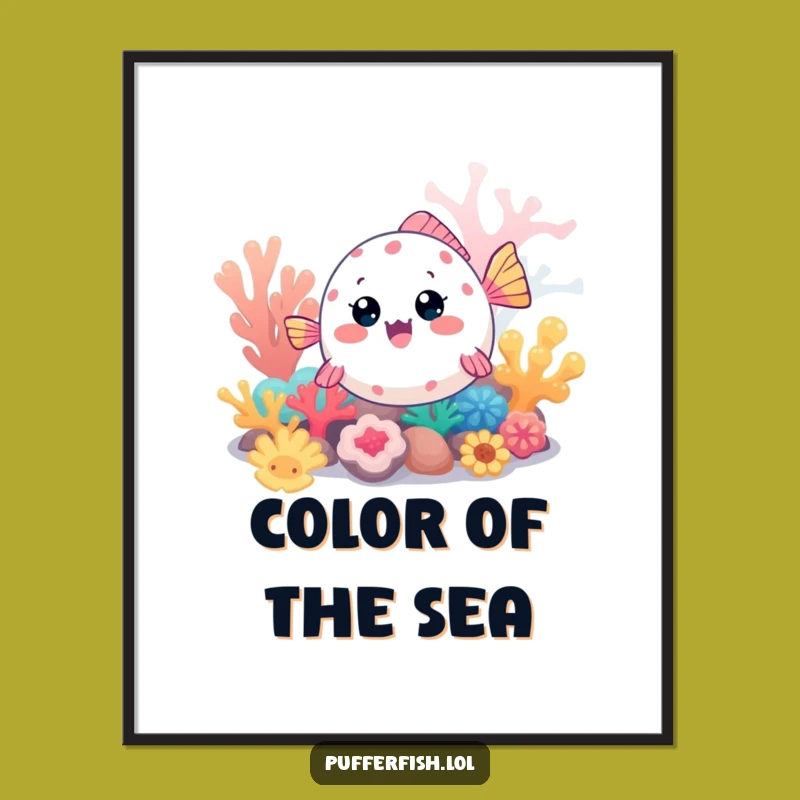 Funny Kawaii Pufferfish Digital Art Print: Exploring Fish Decor for Underwater Vibes