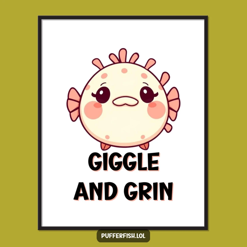 Funny Kawaii Pufferfish Digital Art Print: Surprised Fish Decor with Mischievous Flair