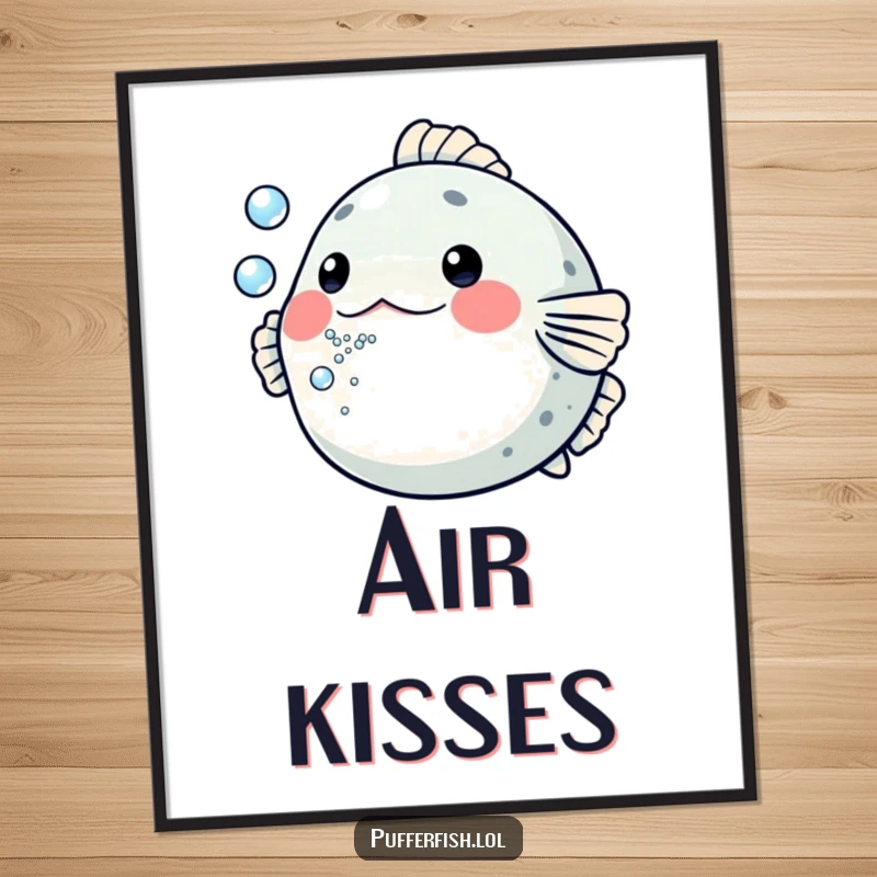 Funny Pufferfish Digital Art Print: A whimsical pufferfish comically blowing a stream of tiny bubbles, perfect for instant, playful wall decor.