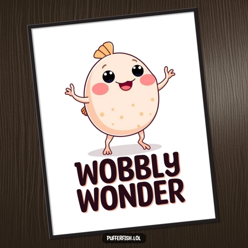 Funny Pufferfish Digital Art Print: A whimsical pufferfish comically dancing with wobbly arms and legs, perfect for instant, energetic decor.