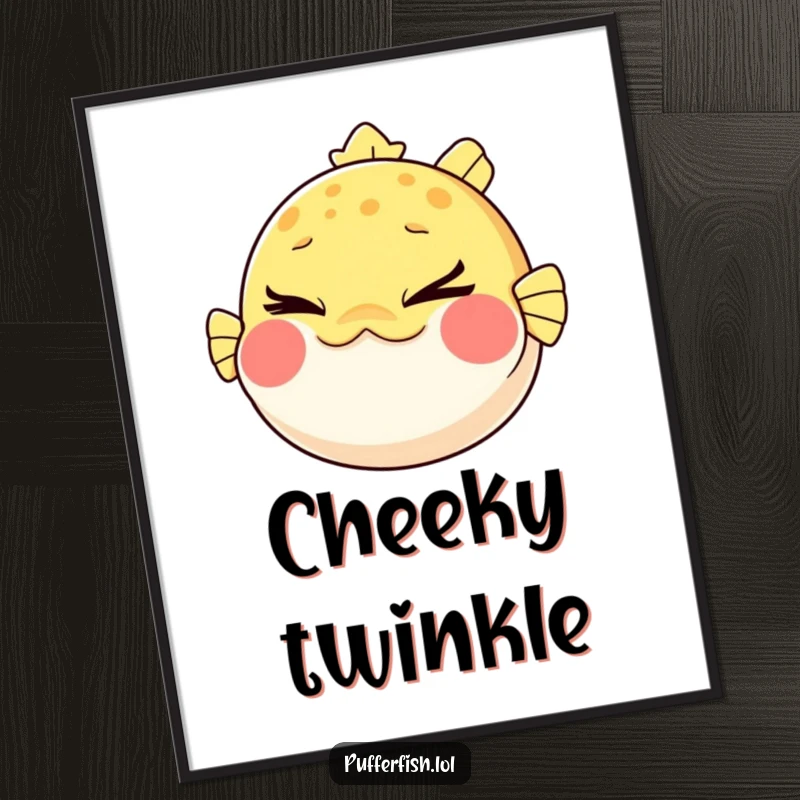 Funny Pufferfish Digital Art Print: A whimsical pufferfish comically puffing its cheeks and winking mischievously, perfect for instant, cheeky decor.
