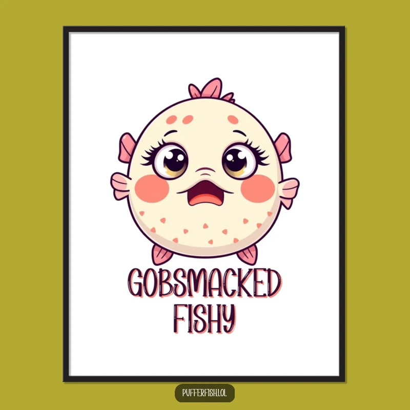 Funny Surprised Pufferfish Digital Art - Wide-Eyed Kawaii Printable - Instant Shock Gift