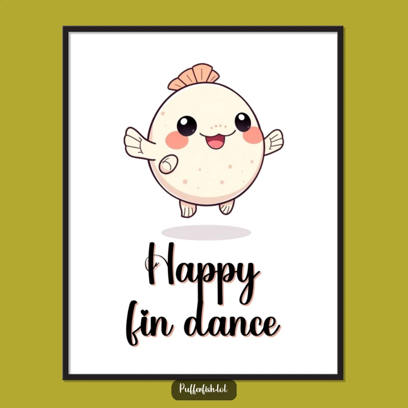Funny Kawaii Pufferfish Digital Art: Happy Dance for Instant Charm